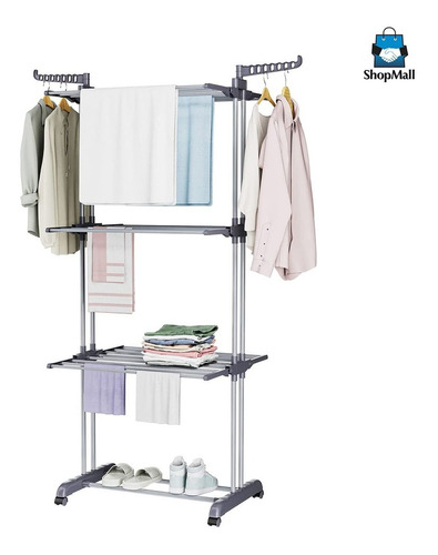 Tendedero Plegable De Ropa Portátil Retráctil Rack Perchero Color Blanco