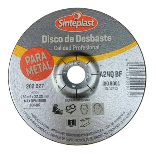 25 Discos Desbaste Para Metal 180x6x22,23mm Sinteplast