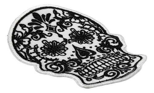 Parche Calavera Catrina Bordado Negro 10 X 7.5 Cm