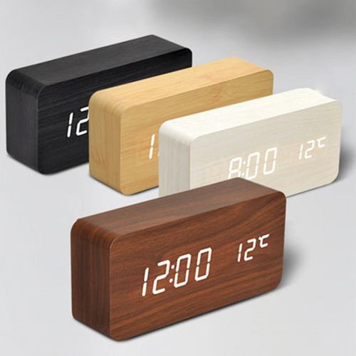 Relógio Mesa Digital Led Mdf Despertador Com Temperatura