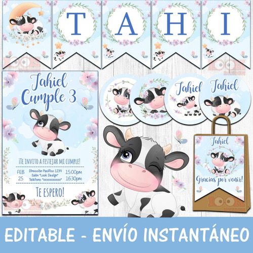 Kit Imprimible Candybar Baby Shower Vaquita Nene Editable