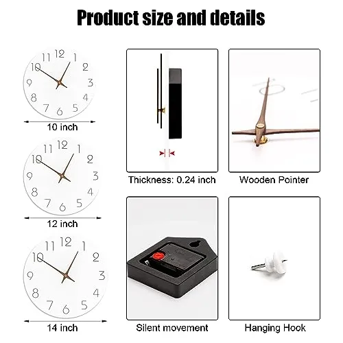 Reloj De Pared De Madera De 12 Pulgadas Sin Tic Tac Mov...