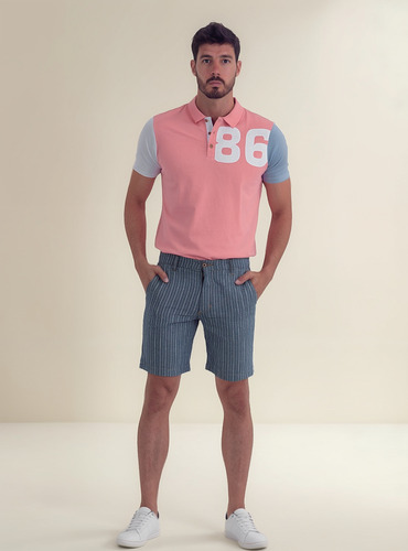 Bermuda Caballero Ferrioni Marino Con Rayas Blancas Algodon