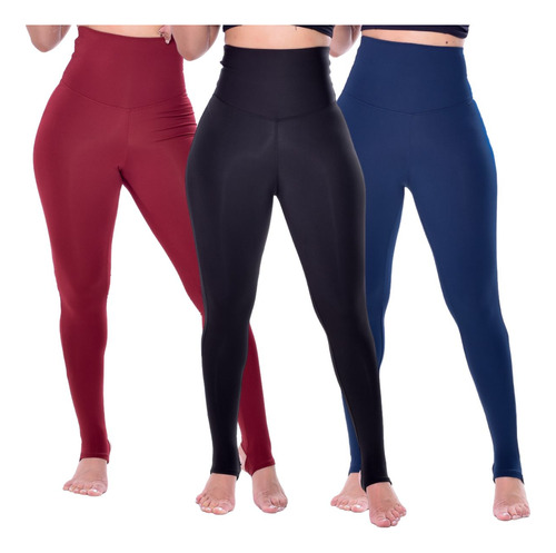 Calças Legging Academia C/ Pezinho Comprime Barriga Kit 3 Pç