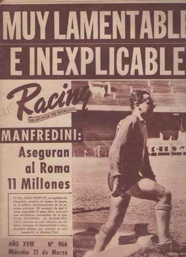 Revista / Racing / Nª 966 / 1962 / Manfredini: Aseguran Al R