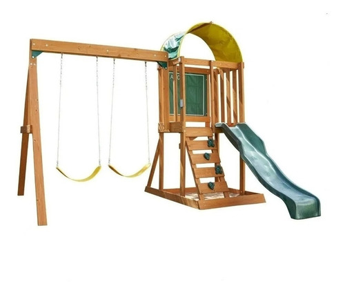 Casita De Madera Infantil Resbaladilla Columpios Didáctico