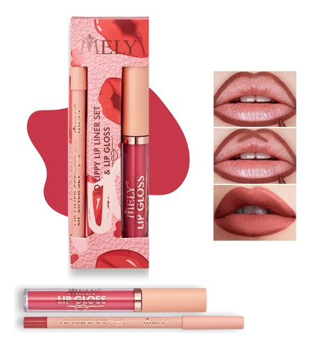 Labial Lipgloss Mate + Delineador Liner Larga Duracion Mely