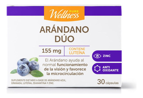 Suplemento Pure Wellness Arándano Dúo Antioxidante X 30 Cáps