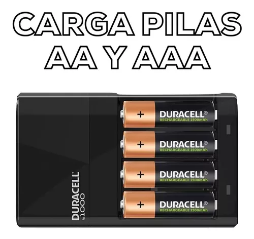 Cargador de pilas Duracell con 4 pilas AA compatible con pilas AA y AAA