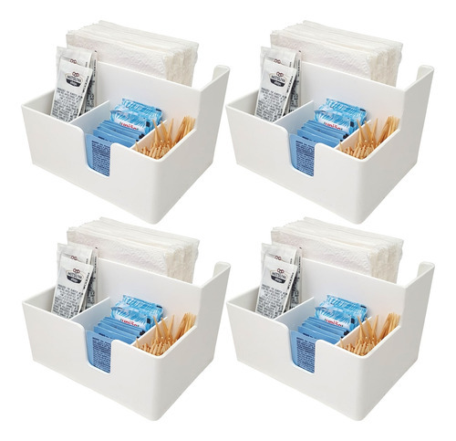 Kit 4 Porta Sachês Guardanapos Açúcar Organizadores Bancada Cor Branco