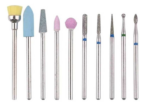 Set 10 Fresas Brocas Para Manicure Rusa