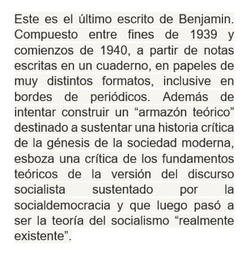 Tesis Sobre La Historia - Walter Benjamin / Itaca + Sorpresa