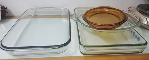 comprar Antiguo Pirex Fuente Bandeja Asadera Vidrio  Horno 4 Ar Lote