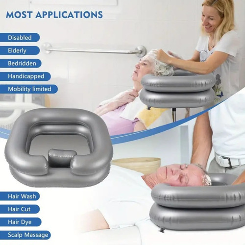 Lavabo Portátil Inflable Para Lavar Cabello En Cama Gris