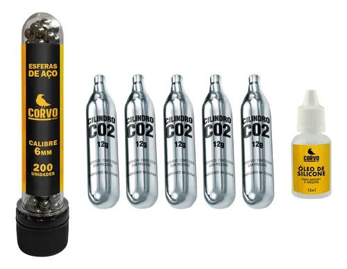 comprar 200 Esferas Aço Pistola Rossi C11 M9 6mm + 5 Co2 12g + Óleo