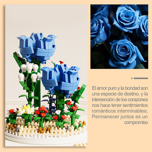 868 Pcs Bloques De Construcción De Bonsái Flores De Plantas Rosa Azul