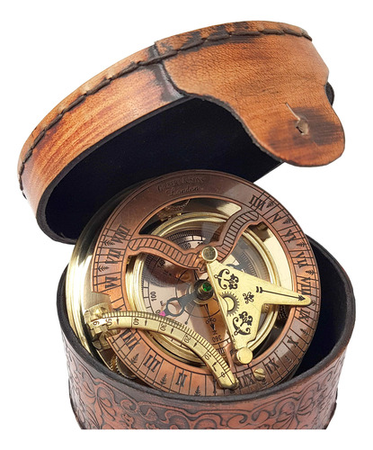 Brass Nautical - Brújula De Reloj De Sol De Latón Antiguo 