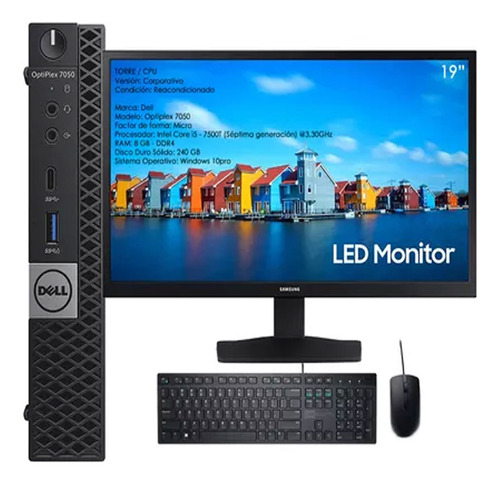 Pc Dell Optiplex Micro Core I5 Ram 16gb Ssd 240gb Monitor 24 (Reacondicionado)