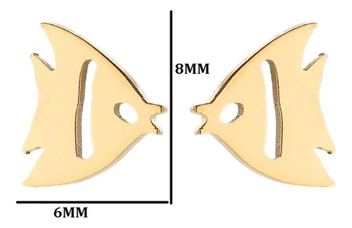 Aretes Acero Inoxidable Dorado Dije Pareja Amor Novia Amiga Pez Ángel Peces