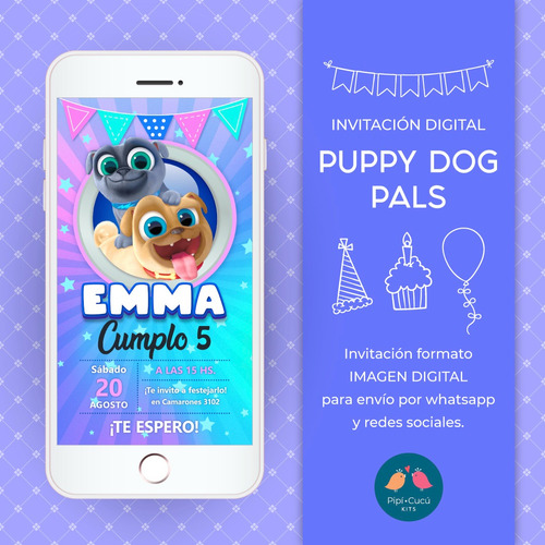 Invitación Digital Imagen Virtual - Puppy Dogs Pals