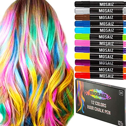 Tiza Para El Cabello Para Niñas Y Niños, 12 Colores Con Colo