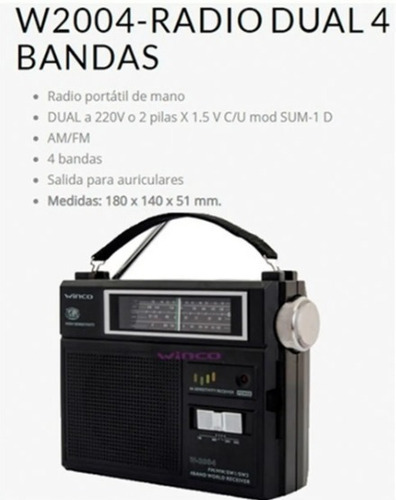 Radio Portatil Am Fm Enchufe O Pila Gran Parlante Winco 2004