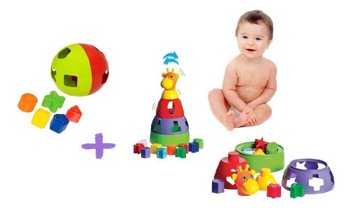 Brinquedo Didático Bebê Menino Menina Girafa E Bola 1 Ano