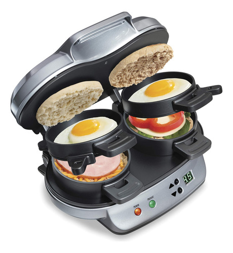 Sandwichera Dual De Desayuno Con Temporizador Plata