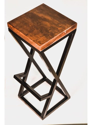 Banco Taburete De Acero Y Madera Para Barra Cafe Bar 70cm Negro Nogal Americano