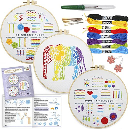 Aprende 30 Puntos Kit De Bordado De Elefante Principian...