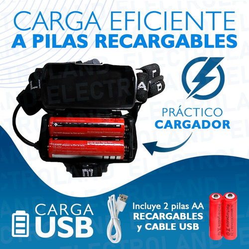 Imagen 4 de 10 de Linterna Vincha Minera Luz Led Recargable 3 Cree T6 Usb 12v