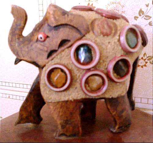 Elefante Decorativo Hindú - Madera Y Piedras - Artesanal