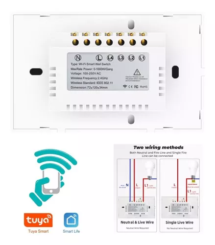 Interruptor De Pared Inteligente Sin Neutro Wifi De 1 Canal Touch