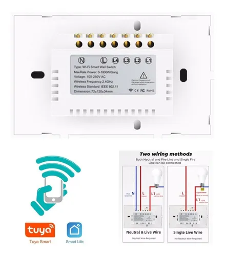 Interruptor Inteligente de Cristal WiFi. Sin Cable Neutro y