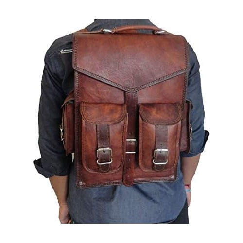Brown Vintage Leather Backpack Laptop Messenger Bag Ruc...