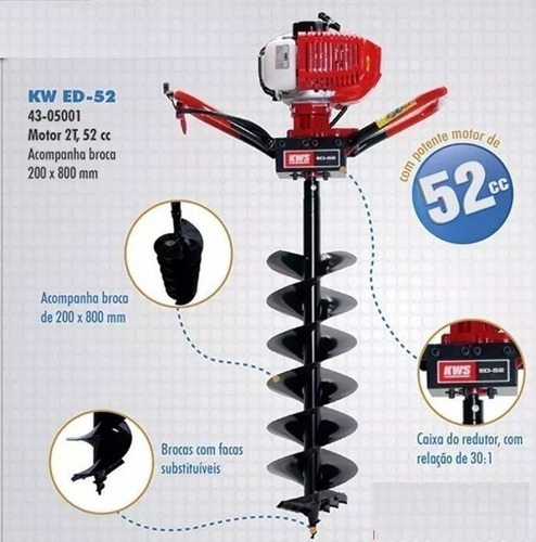 Perfurador Solo Kawashima 52cc 3brocas +1exten 15/20/30x80cm