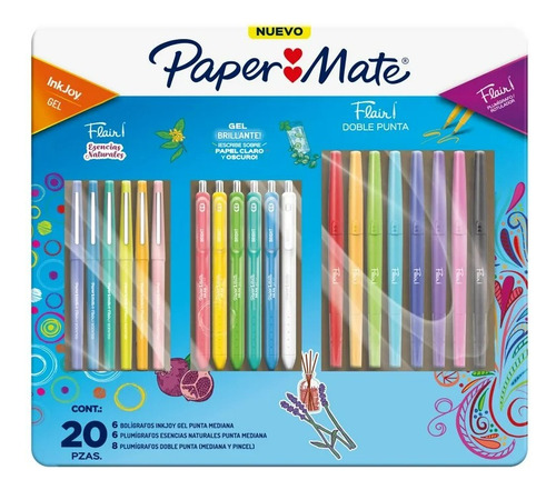 Paper Mate Ink Joy Gel, Flair Escencias Naturales Con 20 Pza