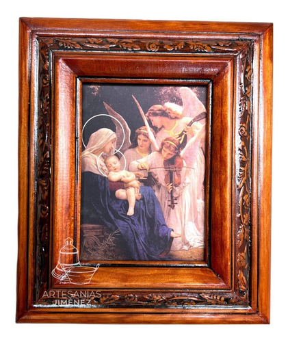 Cuadro Virgen Maria, Jesus Y Angeles Nogal C13