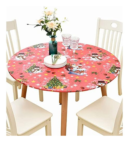 Indoor Outdoor Patio Round Fitted Vinyl Tablecloth, Fla...