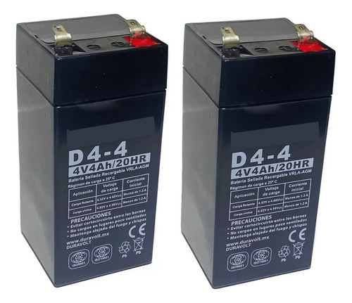 2pz Batería Recargable 4v 4ah Acido Plomo Sellada P/ Bascula