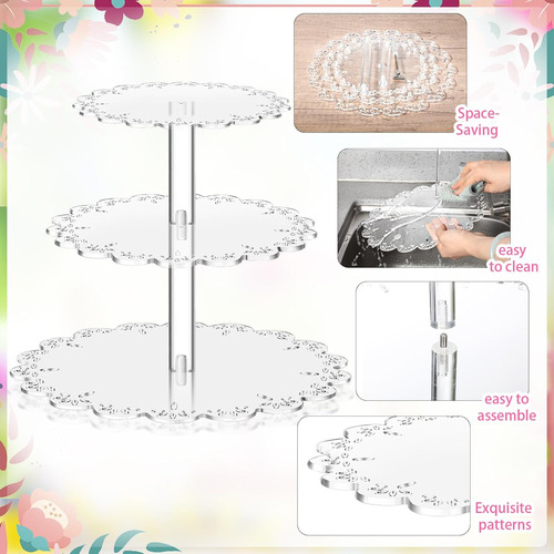 Soporte Transparente Acrílico Para Cupcakes De 3 Niveles
