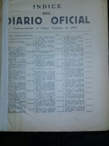 Diario Oficial Cuarto Trimestre Del Año 1950
