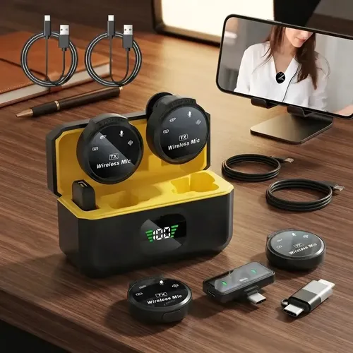 Microfone Lapela A'Gold MCF-38D Sem Fio para iPhone e Android com 2 Microfones