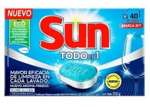 Pack Set X 40 Pastillas Sun Todo En Uno Lavavajillas Francia