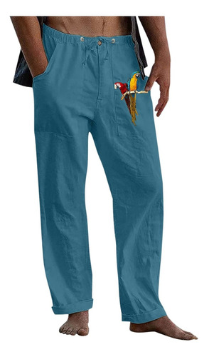 Pantalon Casual Lino Para Hombre Holgado Comodo Color