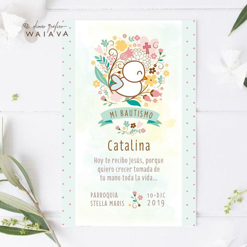 Imagen 10 de 10 de Estampitas Bautismo Tarjetas Estampas Nenas X 3u