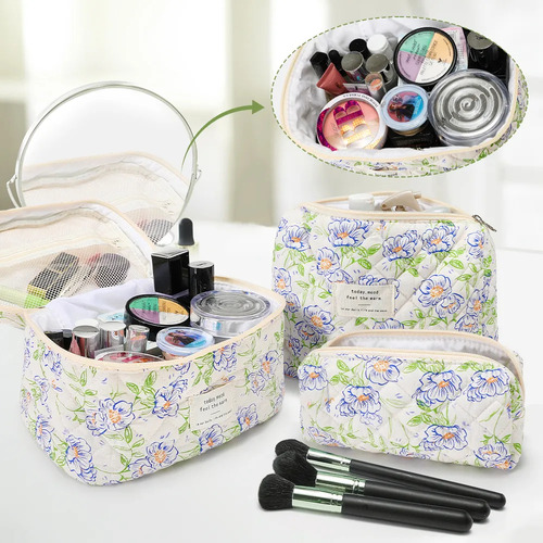 Dd Set De 3 Bolsas De Maquillaje Con Algodón Y Cremalleras