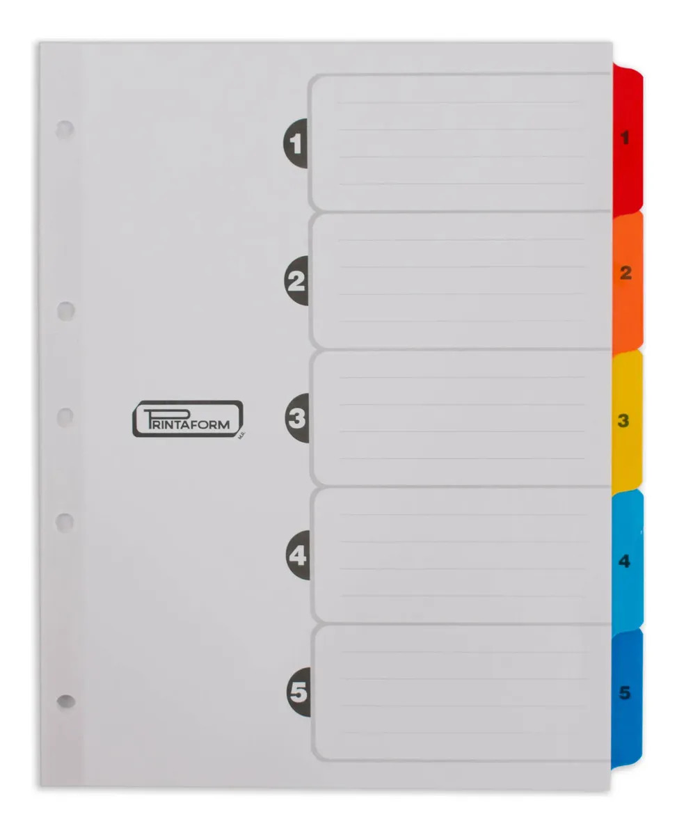 Separadores Para Carpeta Tamaño Carta Printaform 5 Indices Numerados