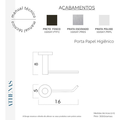 Grego Metal athenas porta papel higiênico 15x5cm prateado escovado