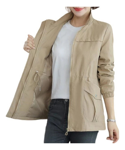 Gabardina Doble Capa Mujer Chaqueta Delgado Informal Otoño